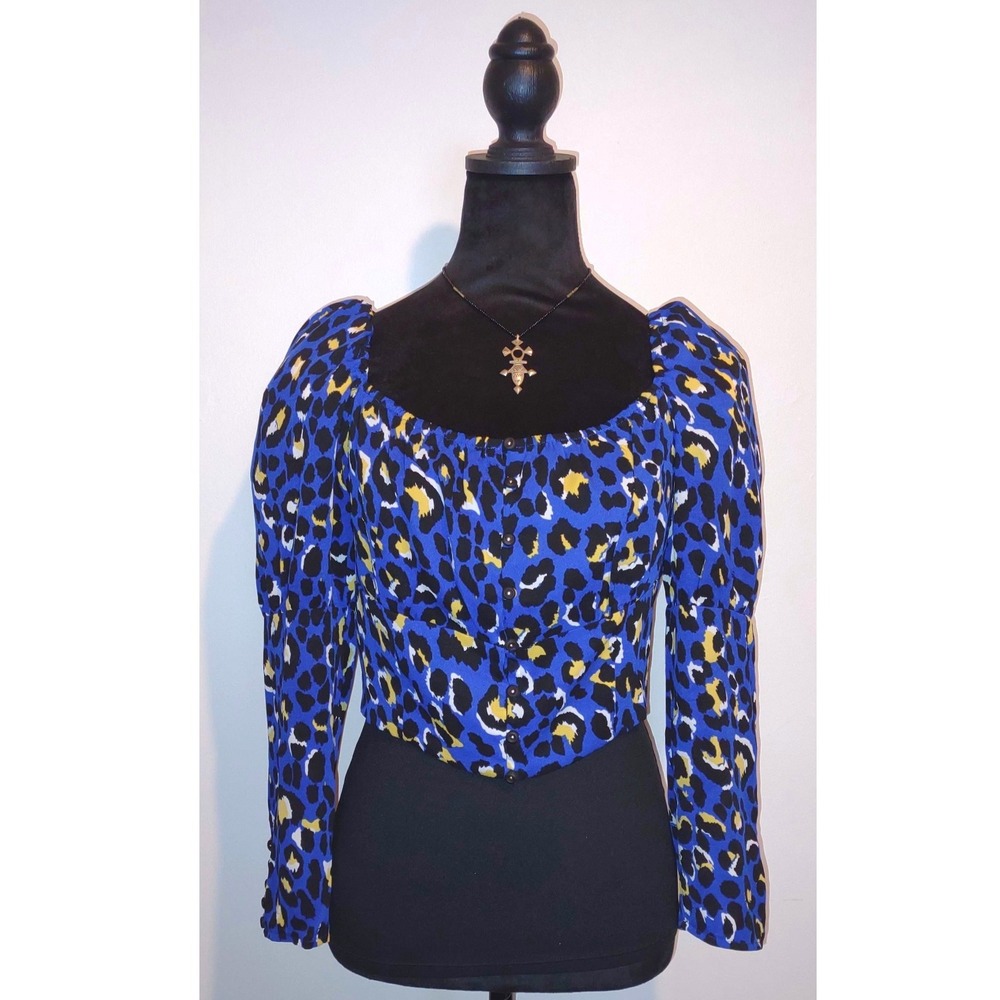 Anthropologie Rahi Blouse (M)‎ - Y2K Style Crop Top Leopard Festival Rave Boho